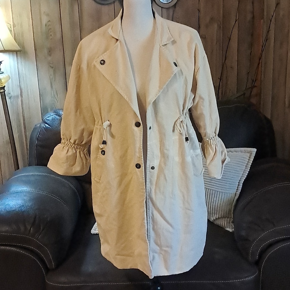 Unique Puff Sleeve Trenchcoat Peacoat Jacket Size M Khaki Casual Outerwear Preow